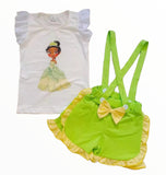 Conjunto corto con tirantes con temática de Tiana *Liquidación