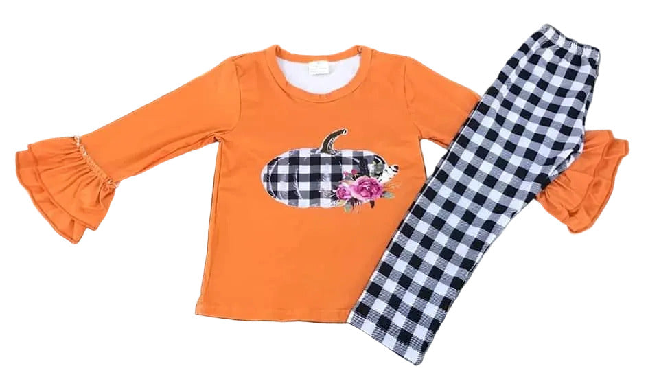 Orange Top Check Pumpkin & Pant Set  Waverly Scarlet