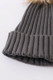 Grey knit pom pom beanie hat baby toddler adult