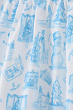 Blue snowman christmas tree smocked ruffle pants set