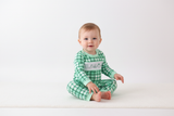 Green parade embroidery gingham romper