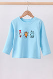 Blue character embroidery top