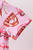 Pink bow baseball bamboo romper