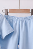 Blue big brother embroidery shorts set