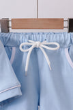 Blue brother embroidery pocket shorts set