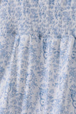 Navy smocked floral puff sleeve dress