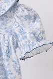 Navy bunny embroidery floral peter pan collar bubble