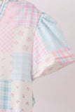 Pink patchwork floral tiered dress
