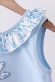 Blue bunny applique ruffle dress