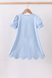 Blue floral boot applique scalloped dress