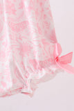 Pink bunny smocked ruffle bow bubble