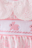 Pink bunny smocked lace collar bow bloomer set