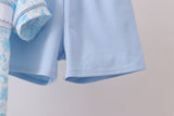 Blue bunny smocked peter pan collar shorts set