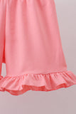 Pink bunny smocked lace collar shorts set