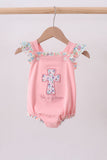 Pink floral cross embroidery ruffle bubble