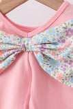 Pink floral cross embroidery ruffle bloomer set