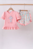 Pink cross applique ruffle shorts set