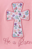 Pink cross applique ruffle shorts set