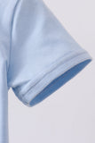 Blue engineering vehicle embroidery top