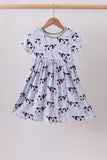 Blue cow print bamboo gingham dress