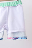Blue marine creature print swim trunks