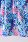 Blue marine creature print ruffle dress