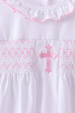 White cross smocked ruffle shorts set