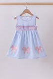 Blue seersucker bow smocked dress