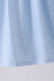 Blue character fireworks embroidery gingham dress