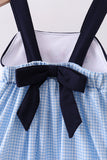 Blue character fireworks embroidery gingham dress