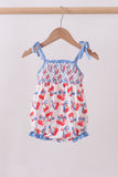 Blue cherry smocked ruffle bubble