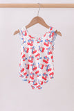 Blue cherry print ruffle swimsuit