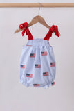 Blue flag embroidery seersucker bow bubble
