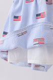 Blue flag embroidery seersucker ruffle dress