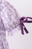 Lavender floral smocked ruffle bubble