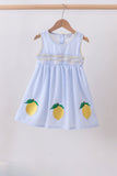 Blue lemon embroidery seersucker dress