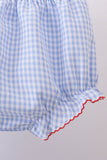 Blue flag smocked woven gingham bloomer set