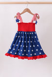 Blue star smocked ruffle dress