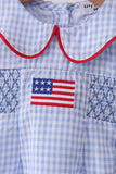Blue flag smocked peter pan collar gingham bubble