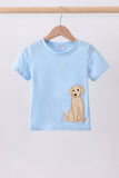 Blue puppy applique top