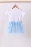 Blue bow star sequin tulle dress