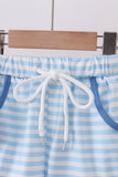 Blue flag embroidery shorts set