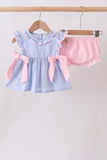 Blue Stripe Bow Bloomer Set