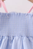 Blue Stripe Bow Smocked Ruffle Shorts Set