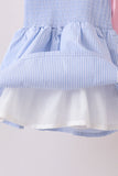 Blue Stripe Bow Smocked Ruffle Shorts Set