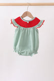 Green Watermelon Stripe Smocked Embroidered Seersucker Bubble