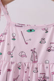 Pink golf print tiered dress