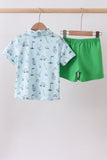 Green golf print shorts set