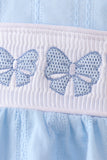Blue Bow Smocked Embroidered Jacquard Bubble