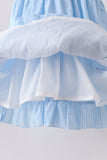 Blue Bow Smocked Embroidered Jacquard Dress